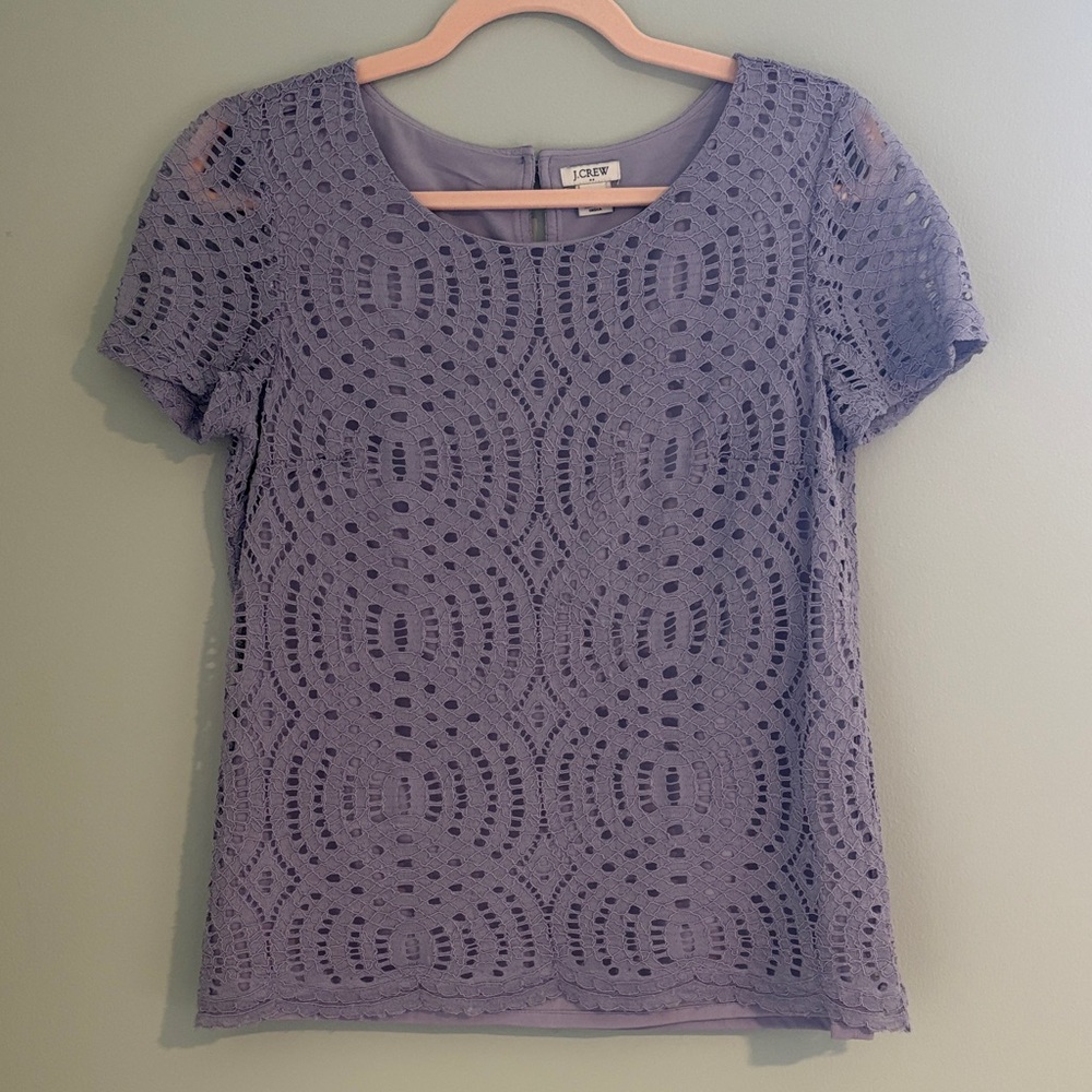 J. Crew Lilac Crochet Short Sleeve Blouse
